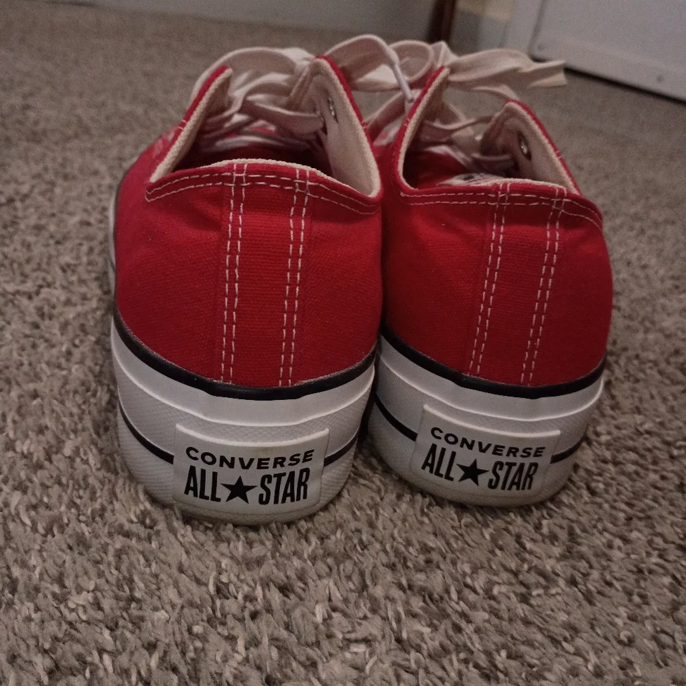 Converse Women's Platform Red Low Top Sneakers with White Toe - Picture 3 of 6